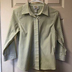 Talbots Womens Wrinkle Resistant GreenWhite Stripe Collared Button  Sz6 Shirt